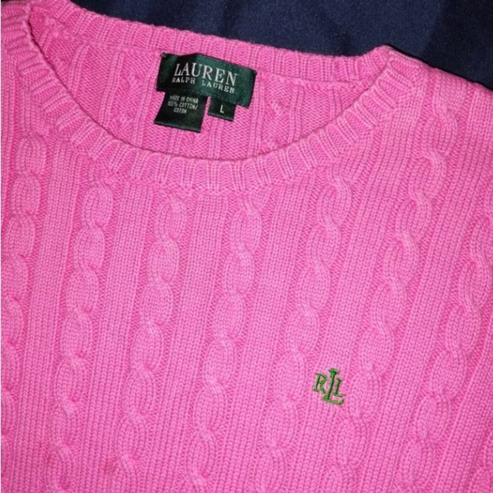 Lauren Ralph Lauren Cable Knit Sweater Pink Women's Size Large